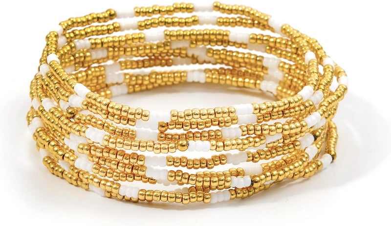 Pymach Store Dainty Gold Plated Pearl Crystal Beaded Bracelets Set for Women 14K Gold Plated Bead Pearl Beads Bracelet Stackable Paperclip Link Chain Bracelets Gold Plated Bracelets for Women Trendy Jewelry - Image 1